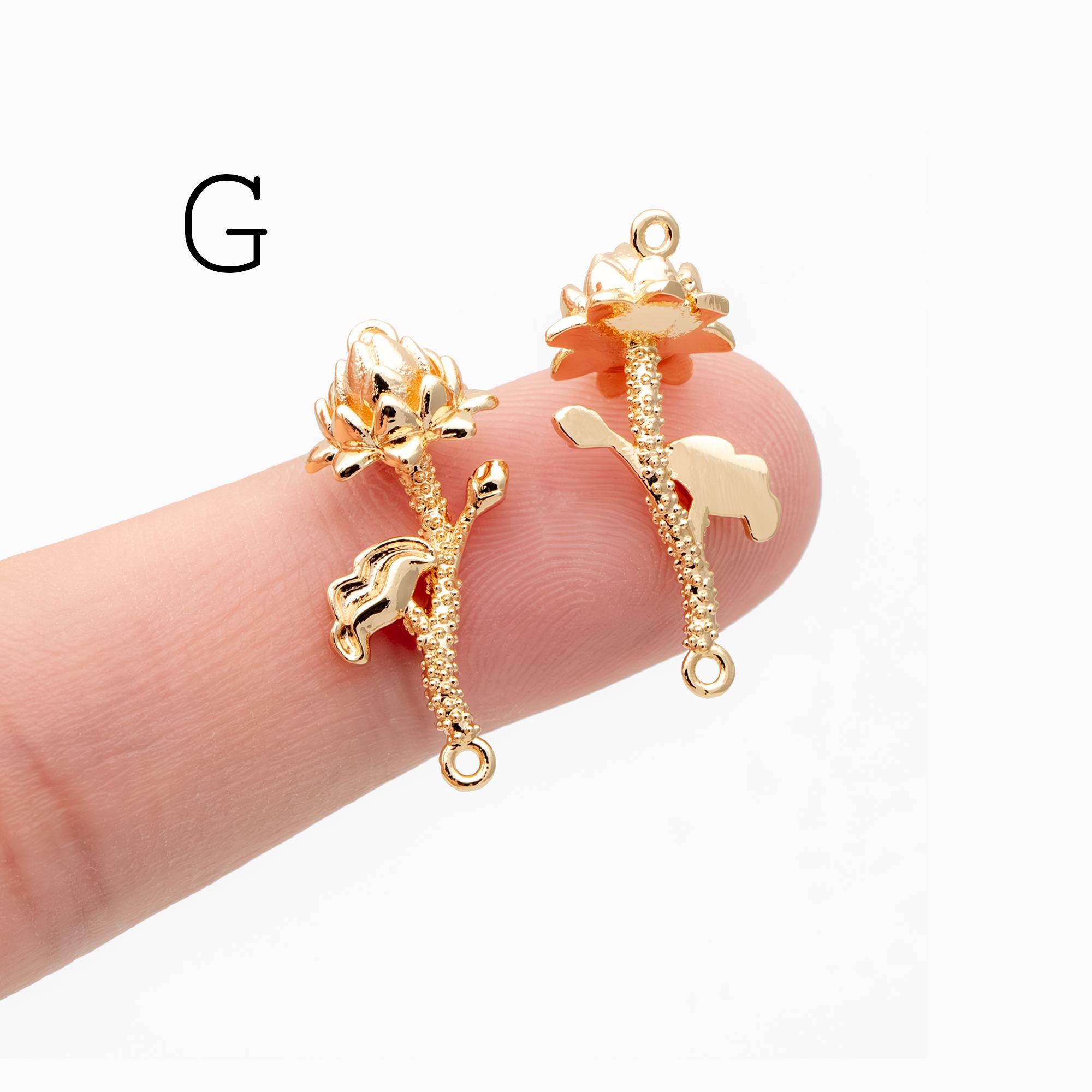 4 pieces- Gold 12 Month Birth Flower Connector Collection, Floral Necklace Pendants (GB-4725)